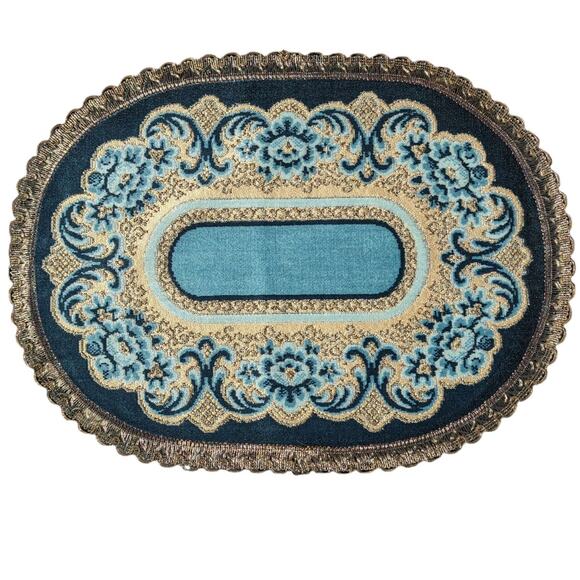 Rare Luxe Set of 6 Blue WEDGWOOD Velvet Brocade Rose Placemats Belgium Vintage - Picture 1 of 7